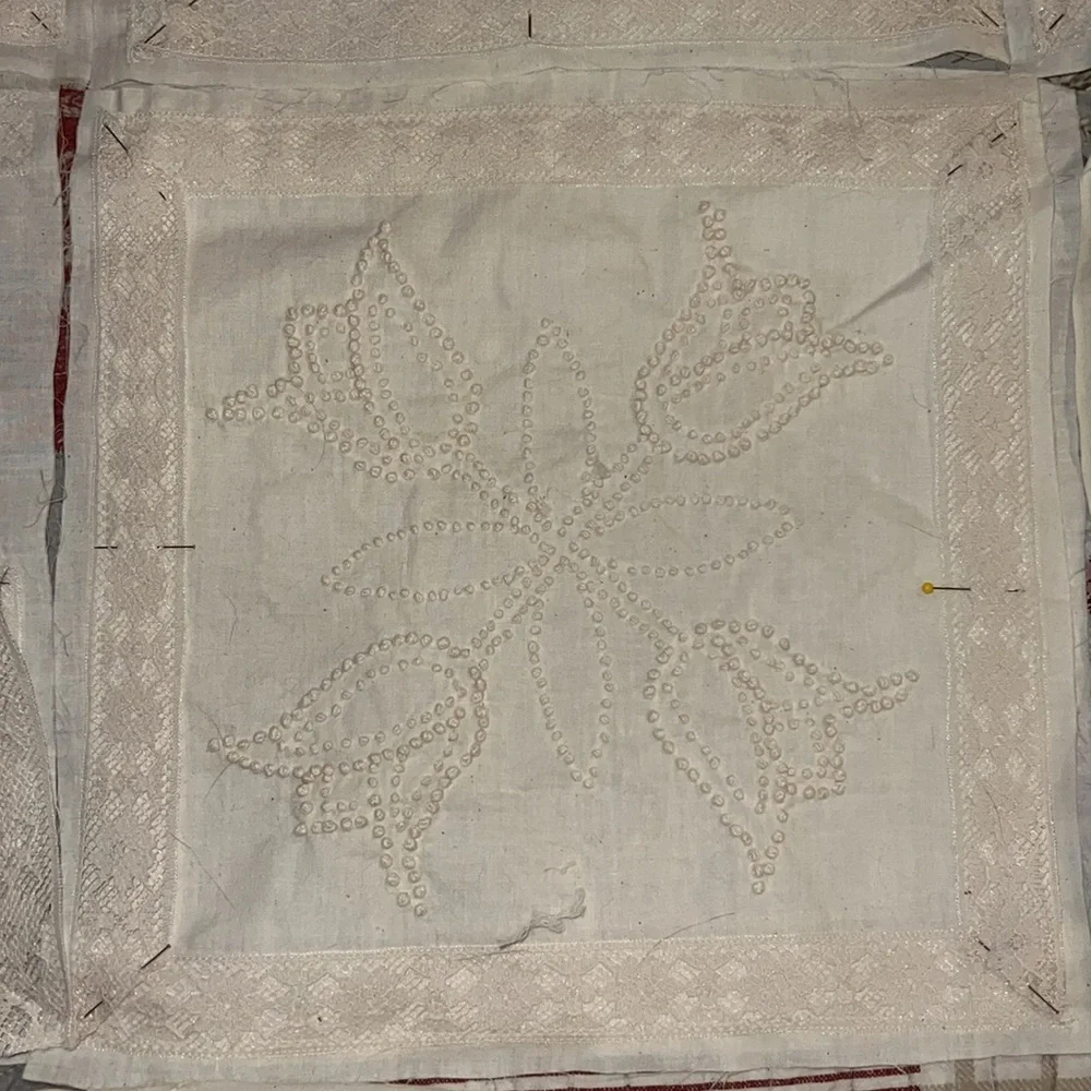 Lot 9 French hand Embroidered cream quilt Squares